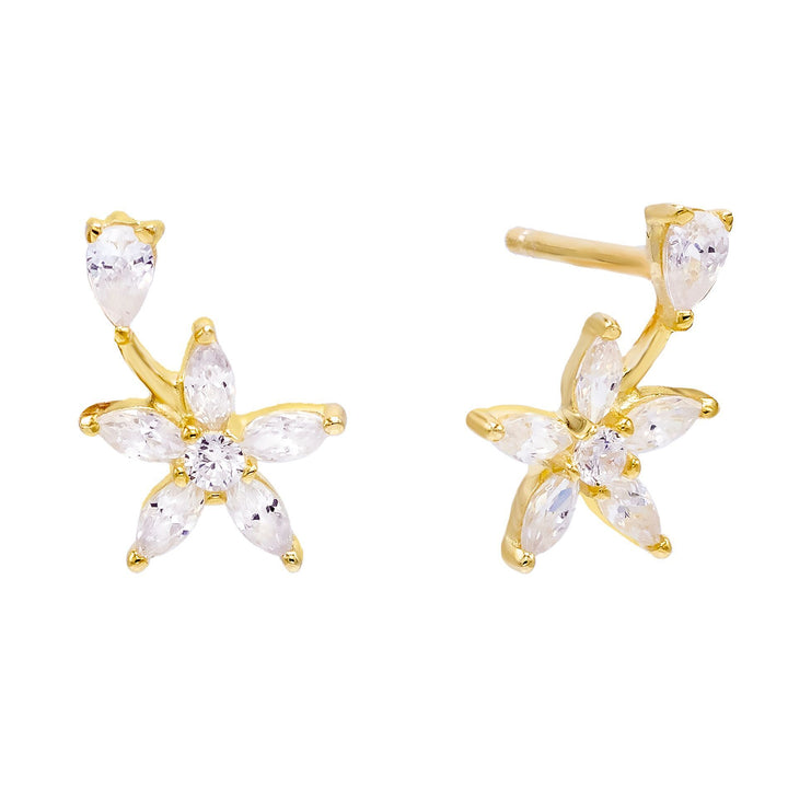 Gold Flower Teardrop Stud Earring - Adina Eden's Jewels