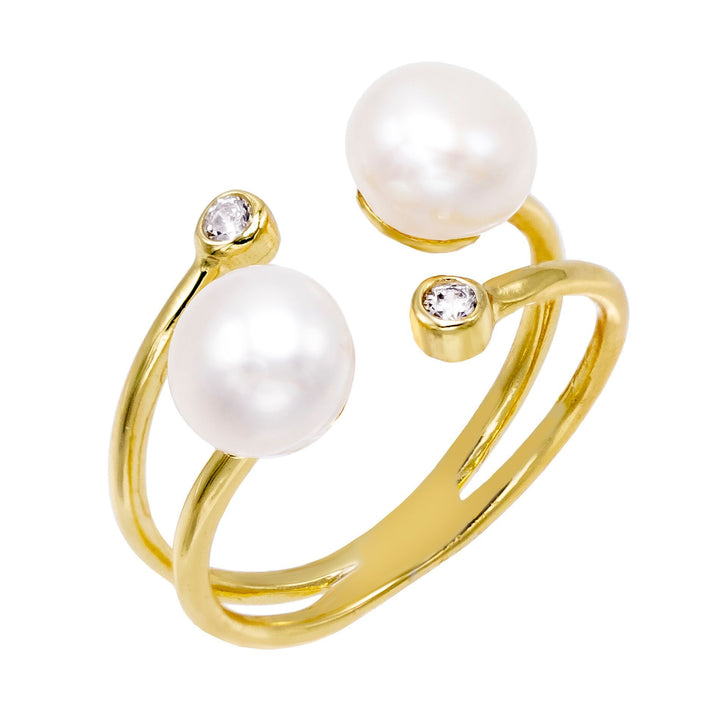 Pearl White Double Pearl Adjustable Ring - Adina Eden's Jewels