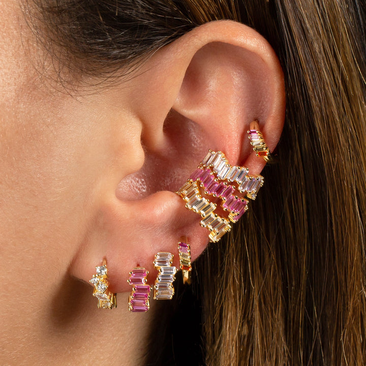  Multi-Color Baguette Huggie Earring - Adina Eden's Jewels