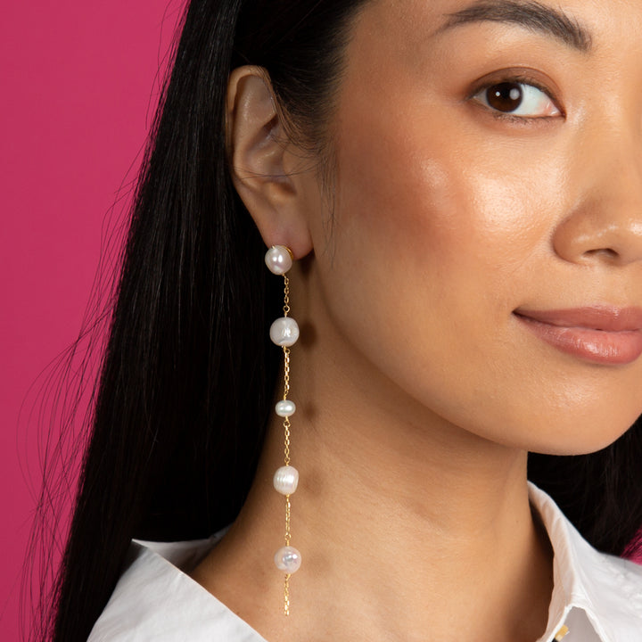  Large Pearl Chain Drop Stud Earring - Adina Eden's Jewels