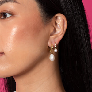  Textured Hoop X Pearl Drop Earring - Adina Eden's Jewels