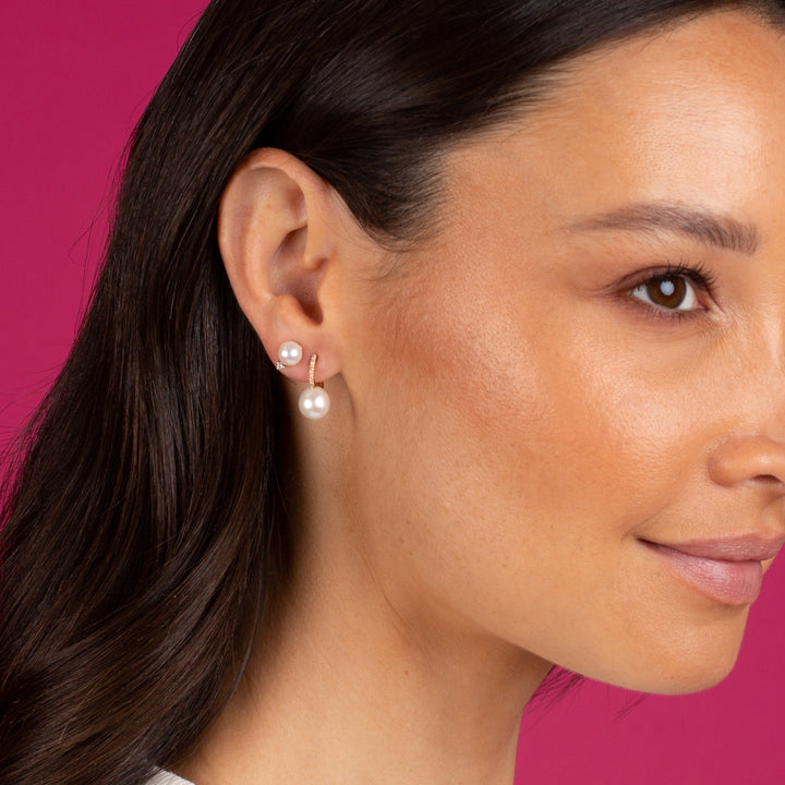  Diamond X Pearl Huggie Earring 14K - Adina Eden's Jewels