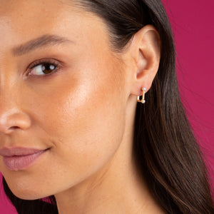  Diamond Square Double Pearl Huggie Earring 14K - Adina Eden's Jewels