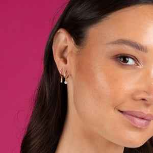  Dangling Pearl Bar Huggie Earring 14K - Adina Eden's Jewels