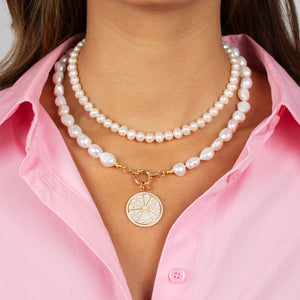 Pave X Pearls Medallion Necklace Charm - Adina Eden's Jewels