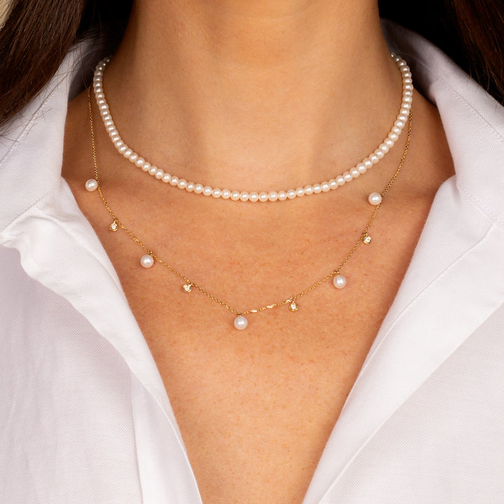  Dangling Diamond Bezel X Pearl Necklace 14K - Adina Eden's Jewels