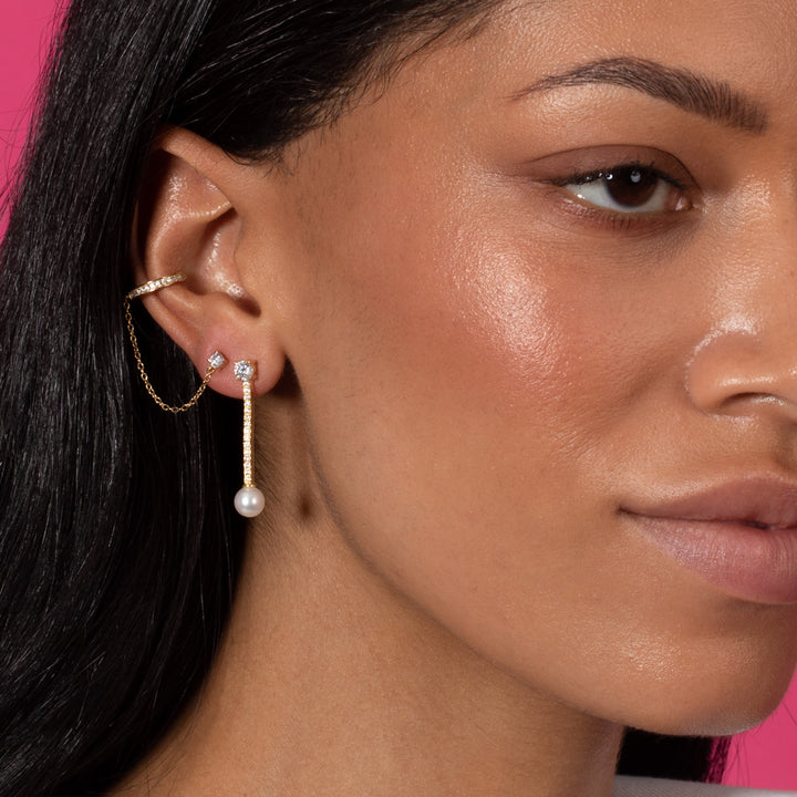  Thin Pave Pearl Drop Stud Earring - Adina Eden's Jewels