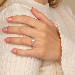  Diamond X Pearl Ring 14K - Adina Eden's Jewels