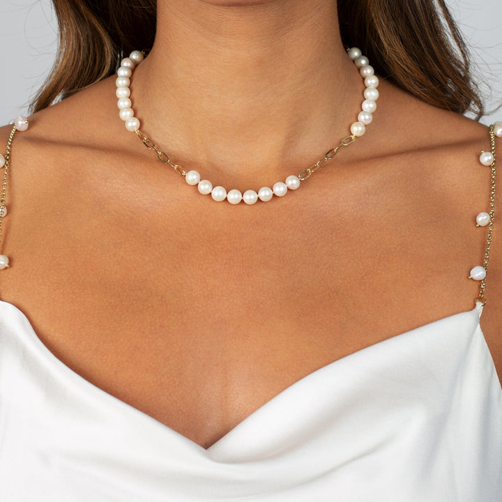  Pearl X Paperclip Chain Necklace 14K - Adina Eden's Jewels