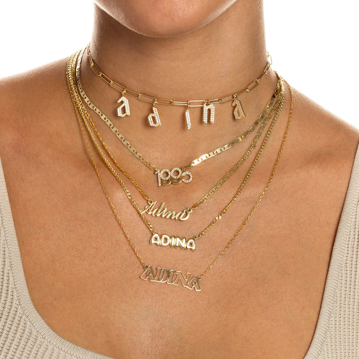 Adina Eden Solid Bubble Name Cuban Link Necklace Personalized Jewelry Silver