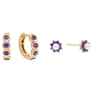 Purple Purple X Pearl Earring Combo Set - Adina Eden's Jewels