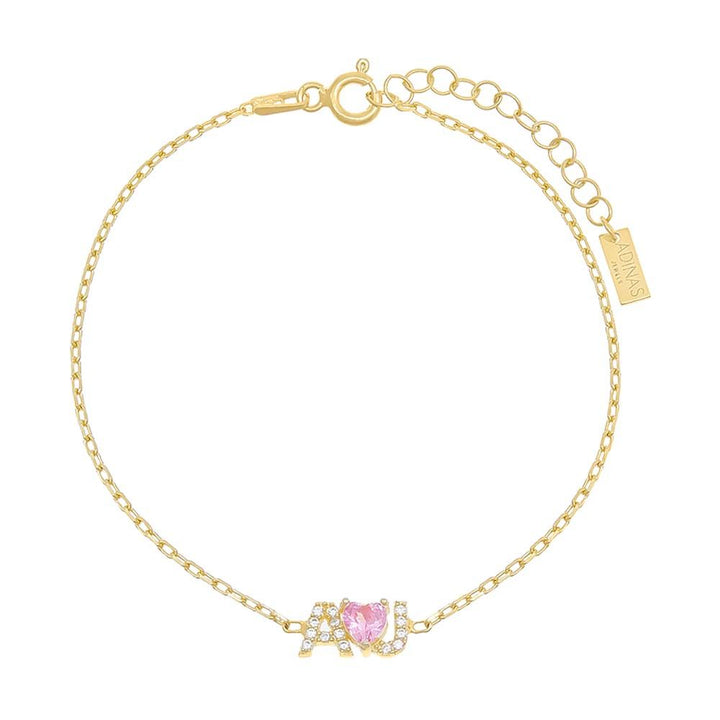 Sapphire Pink Colored Heart Nameplate Bracelet - Adina Eden's Jewels