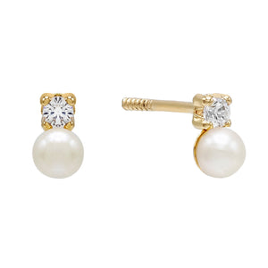 14K Gold Pearl CZ Stud Earring 14K - Adina Eden's Jewels