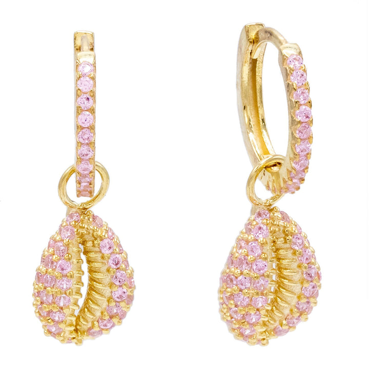 Sapphire Pink Shell Stone Huggie Earring - Adina Eden's Jewels