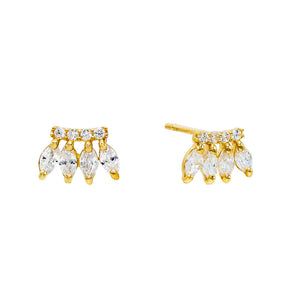 14K Gold / Pair Marquise Bar Stud Earring 14K - Adina Eden's Jewels