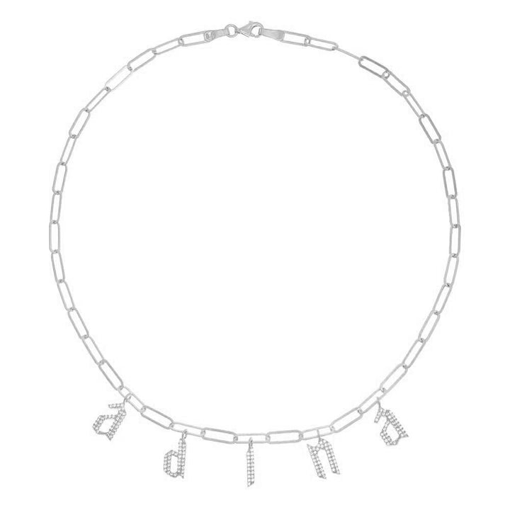 Silver Pavé Gothic Dangling Name Paperclip Necklace - Adina Eden's Jewels