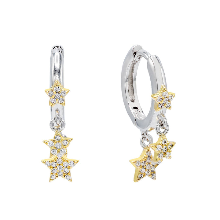 Gold Triple Star Two-Tone Huggie Earring - Adina Eden's Jewels