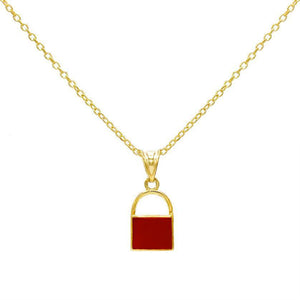 Ruby Red Enamel Lock Necklace - Adina Eden's Jewels