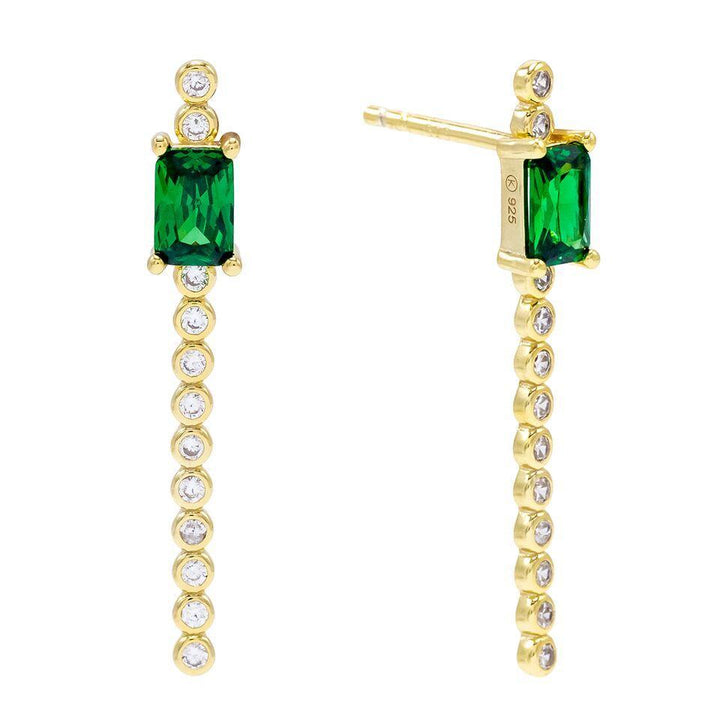 Emerald Green Baguette X Bezel Drop Stud Earring - Adina Eden's Jewels