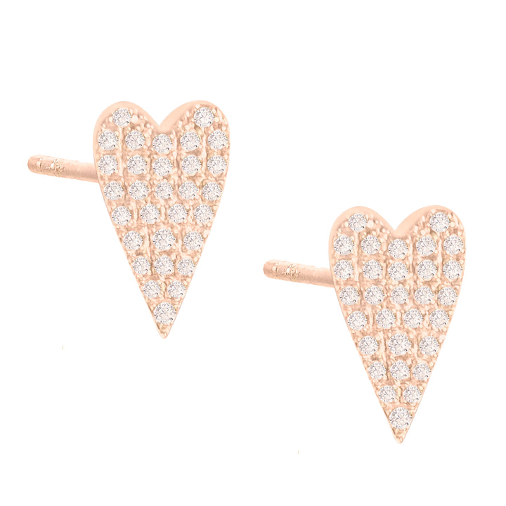 14K Rose Gold / Pair Diamond Long Heart Stud Earring 14K - Adina Eden's Jewels