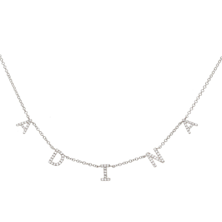 14K White Gold / 2 Diamond Block Name Necklace 14K - Adina Eden's Jewels
