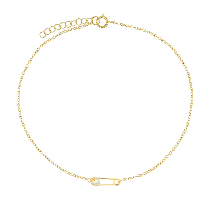 Gold CZ Safety Pin Anklet - Adina Eden's Jewels