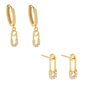 Gold CZ Safety Pin Earring Combo Set - Adina Eden's Jewels