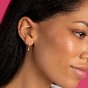  Dangling Bezel Heart Textured Huggie Earring - Adina Eden's Jewels