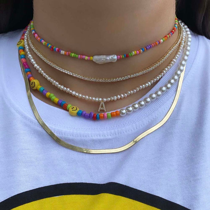 Good Vibes Rainbow Pearl Necklace Silver