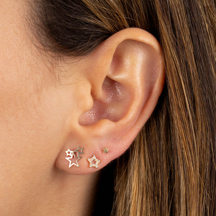  Solid Cutout Trio Star Stud Earring 14K - Adina Eden's Jewels
