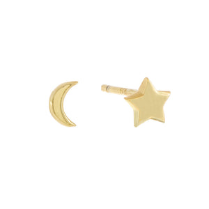Gold / Pair Tiny Solid Star/Moon Stud Earring - Adina Eden's Jewels