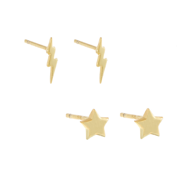 Gold Tiny Star X Lightning Stud Earring Combo Set - Adina Eden's Jewels