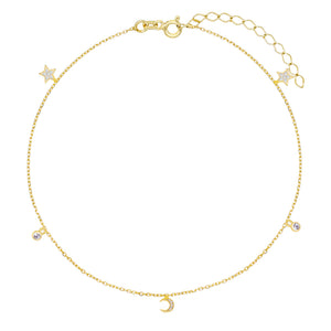 Gold CZ Celestial Charms Anklet - Adina Eden's Jewels
