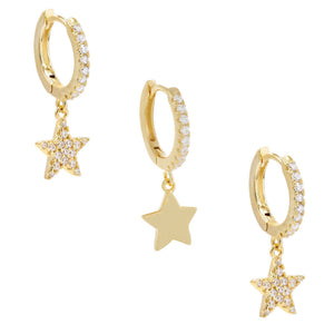 Gold Pavé Star Huggie Earring Combo Set - Adina Eden's Jewels