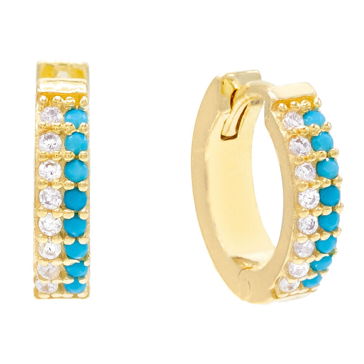 Turquoise Two-Tone Huggie Earring - Adina Eden's Jewels