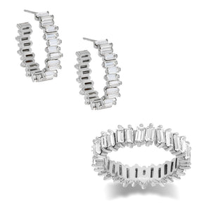 Silver / 6 Crystal Baguette Combo Set - Adina Eden's Jewels