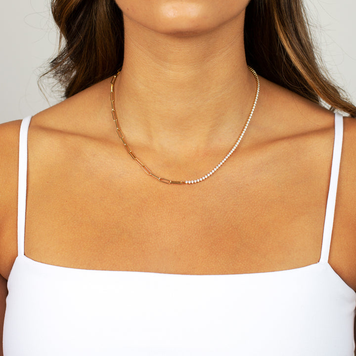  Thin Tennis X Chunky Link Necklace - Adina Eden's Jewels