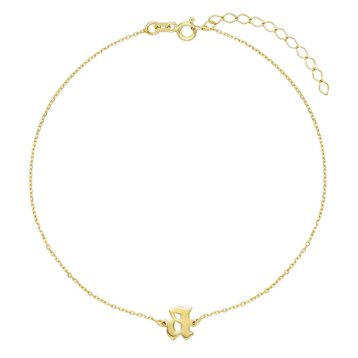 Gold / F Gothic Initial Anklet - Adina Eden's Jewels
