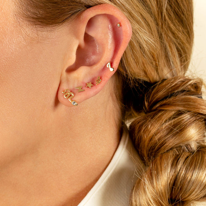  Tiny CZ Bezel Threaded Stud Earring 14K - Adina Eden's Jewels