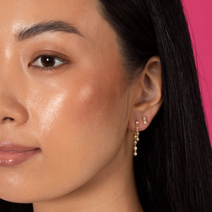  Double Bezel Chain Drop Stud Earring - Adina Eden's Jewels