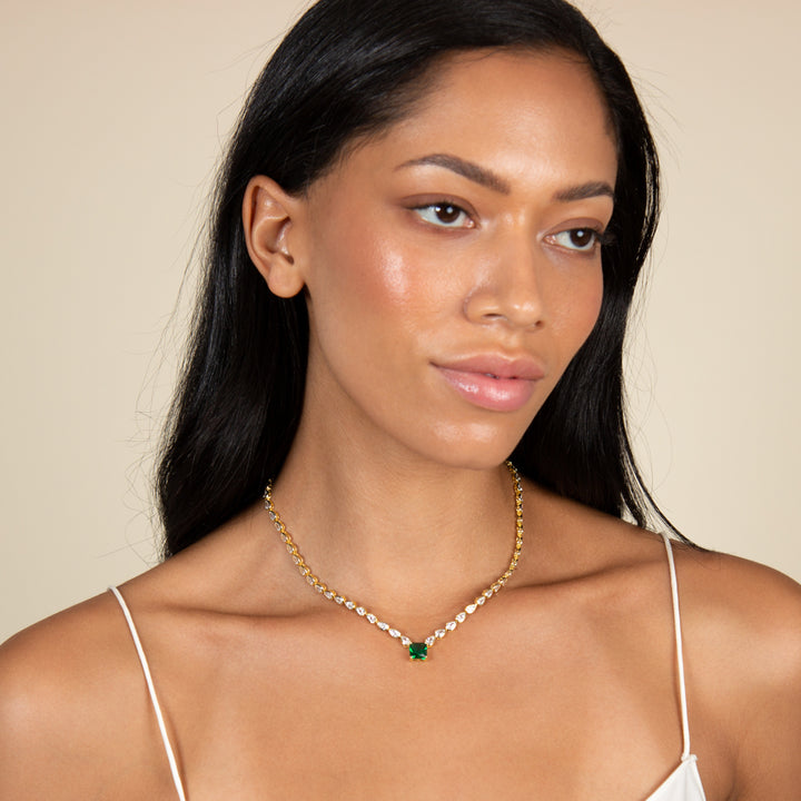  Square Emerald X Teardrop Bezel Tennis Necklace - Adina Eden's Jewels