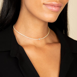  Graduated Solitaire Bezel Thin Tennis Choker - Adina Eden's Jewels