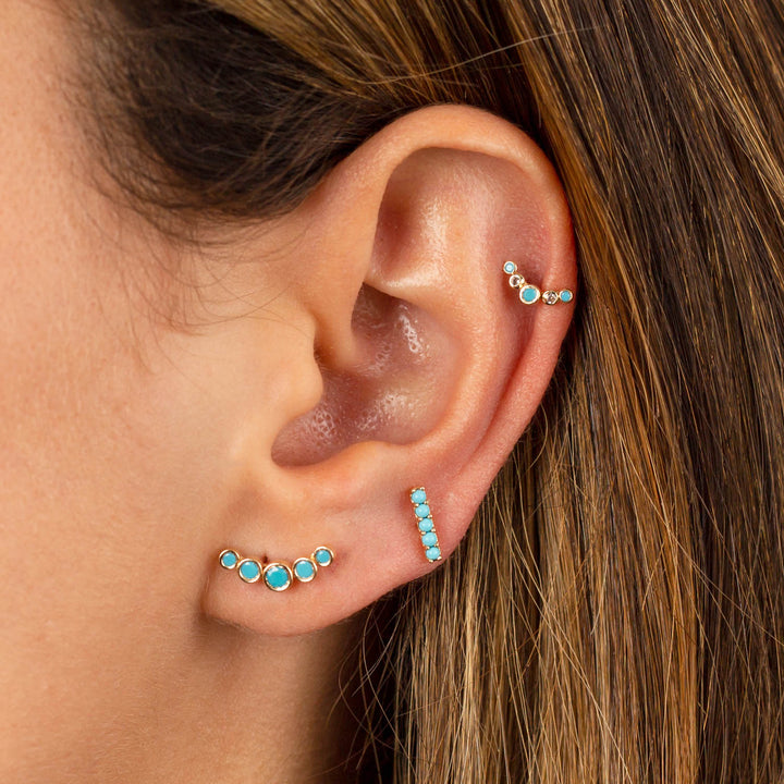  CZ x Colored Gemstone Curved Threaded Stud Earring 14K - Adina Eden's Jewels