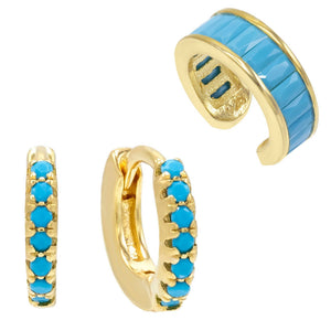 Turquoise Turquoise Huggie x Ear Cuff Combo Set - Adina Eden's Jewels