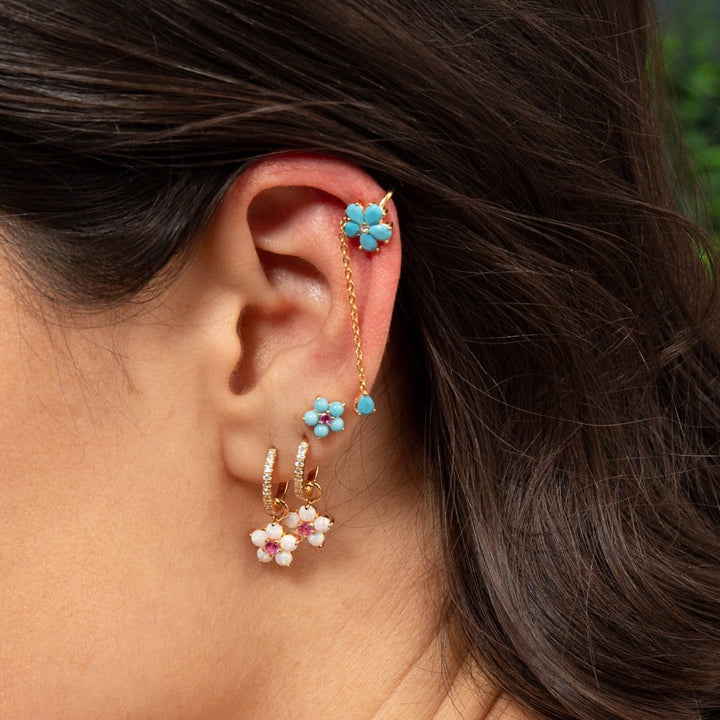  Pavé Opal Flower Huggie Earring - Adina Eden's Jewels