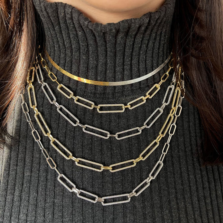 Half Pavé Paperclip Chain Necklace - Adina Eden's Jewels