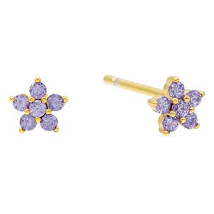 Amethyst Purple Mini Flower Stud Earring - Adina Eden's Jewels