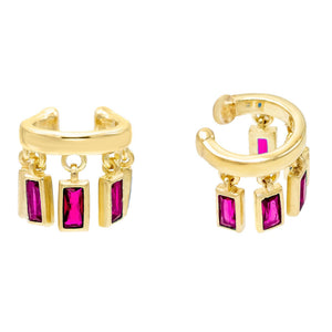 Magenta Dangling Baguette Ear Cuff - Adina Eden's Jewels
