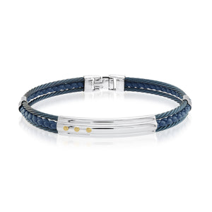 Sapphire Blue Steel & Leather Bracelet - Adina Eden's Jewels