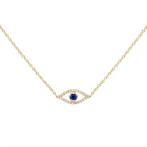 Sapphire Blue Diamond Evil Eye Necklace 14K - Adina Eden's Jewels